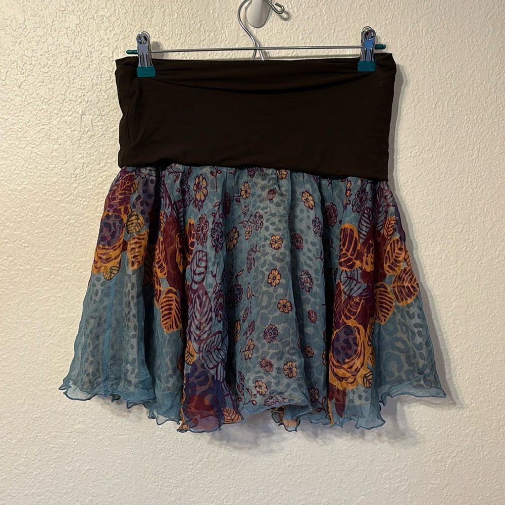Samantha Treacy Y2K 100% Silk Boho Fold Over Waist Mini Skirt Size 4